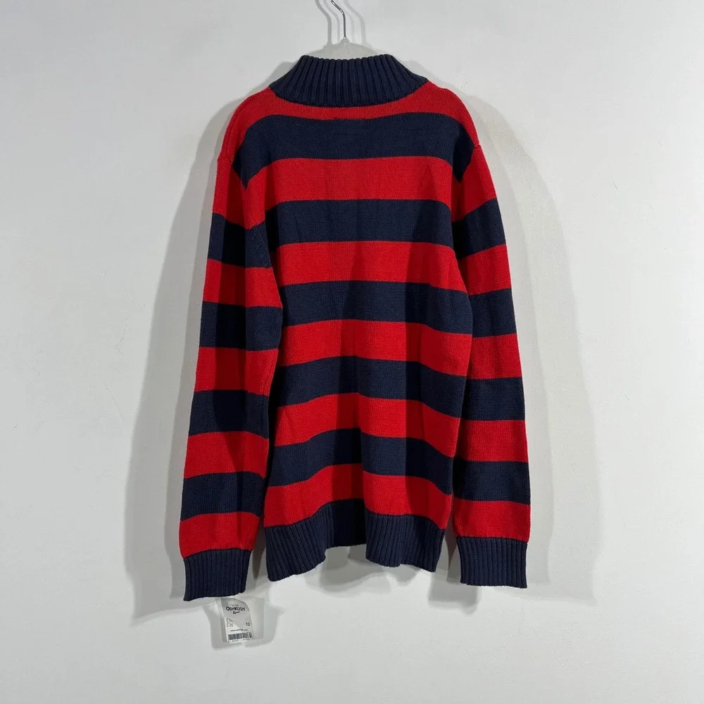 OshKosh Bgosh Kids Boys Preppy Striped Quarter Zip Cotton Sweater Size 12 Cozy